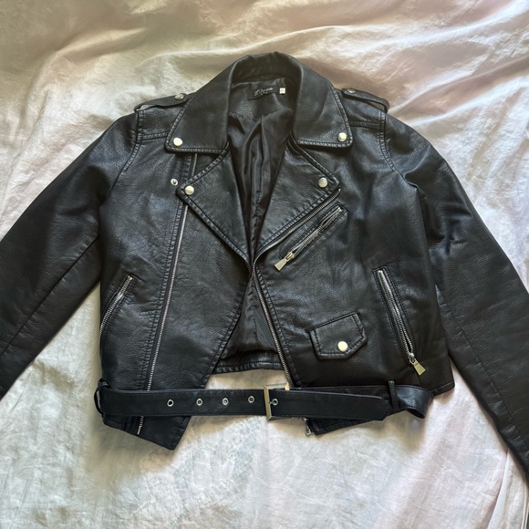 L'Olive Verte faux leather biker jacket size 3 - Picture 1 of 7